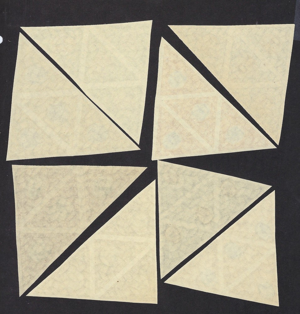 Lithuania C71-8 triangular blocks of 4 Imperf, MNH