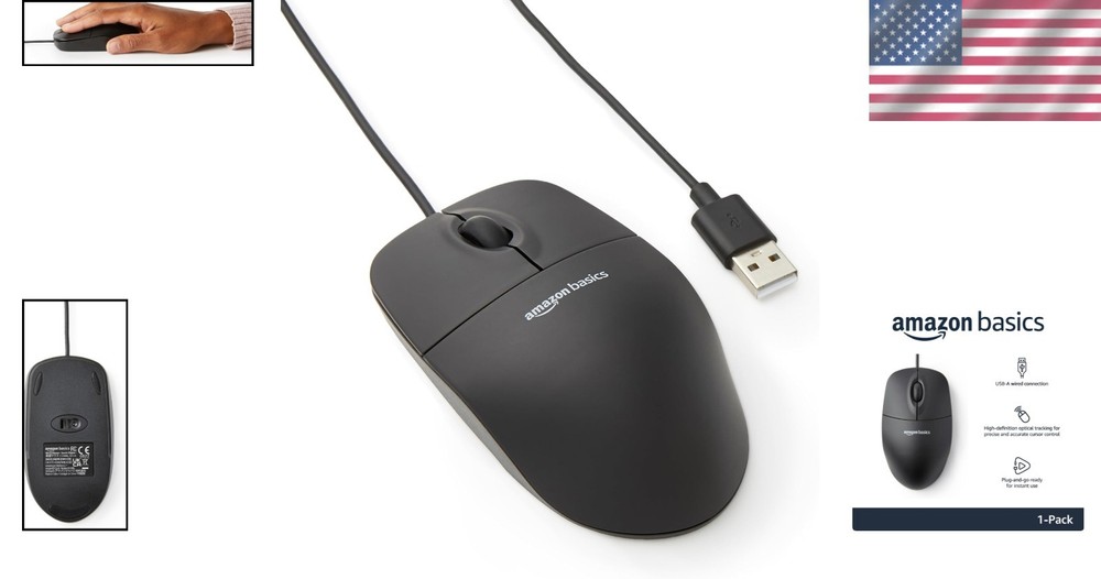 Versatile 3-Button USB Wired Mouse with High-Definition Tracking for All Devices