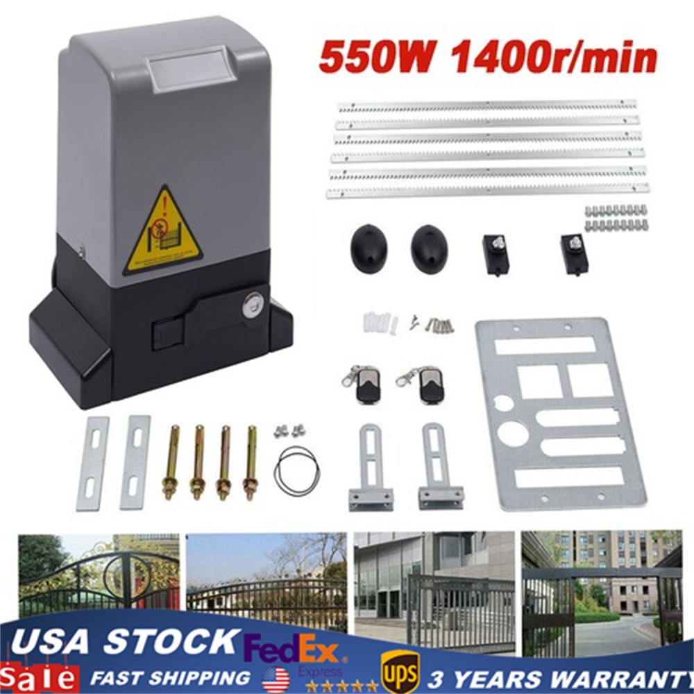 2700lbs Automatic Sliding Gate Opener Rack Driven with 2 Remotes & Complete Kit.