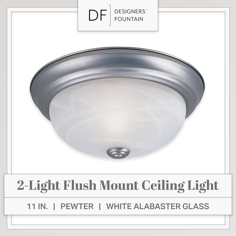 2-Light Flush Mount Ceiling Light, 11 Inch Lighting Fixture for Kitchen, Bedr...