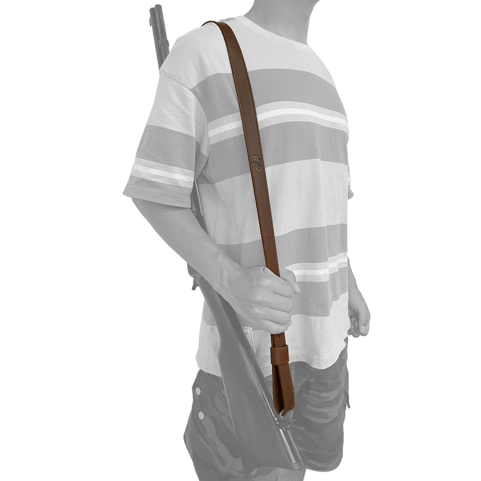 Buffalo Hide Leather Rifle Sling _Crazy Horse /Brown_Adjust Handmade_1 inch Wide