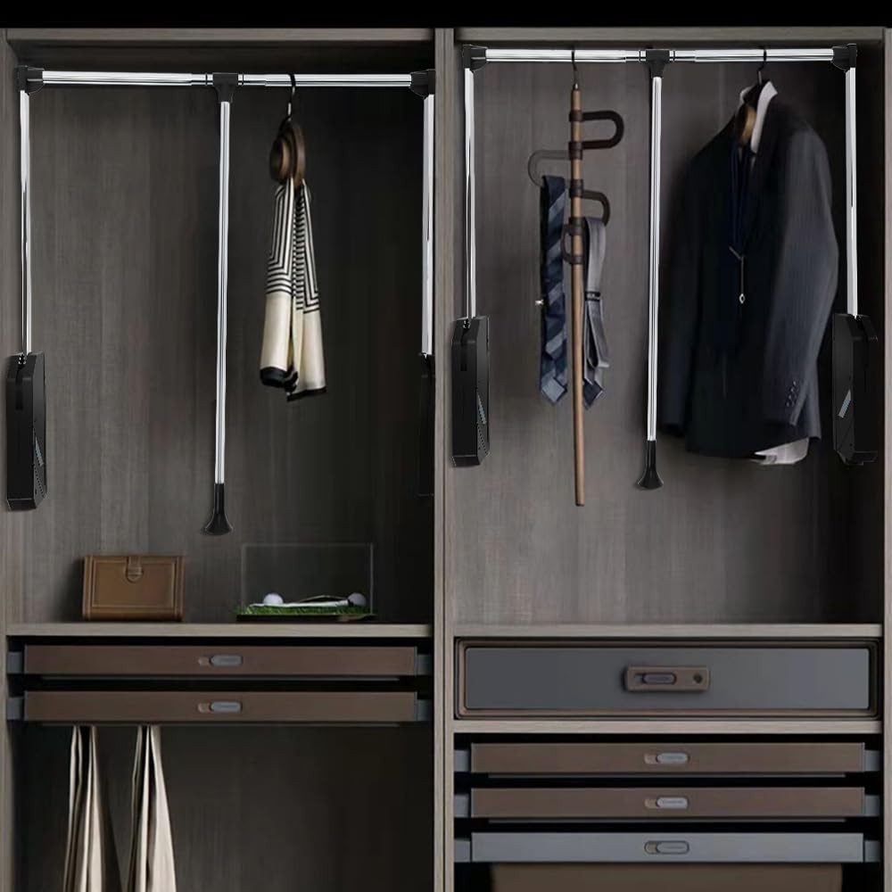 Pull Down Closet Rod, 60 lbs Load Capacity, 1 Pack - 35" ~ 46.2", Black