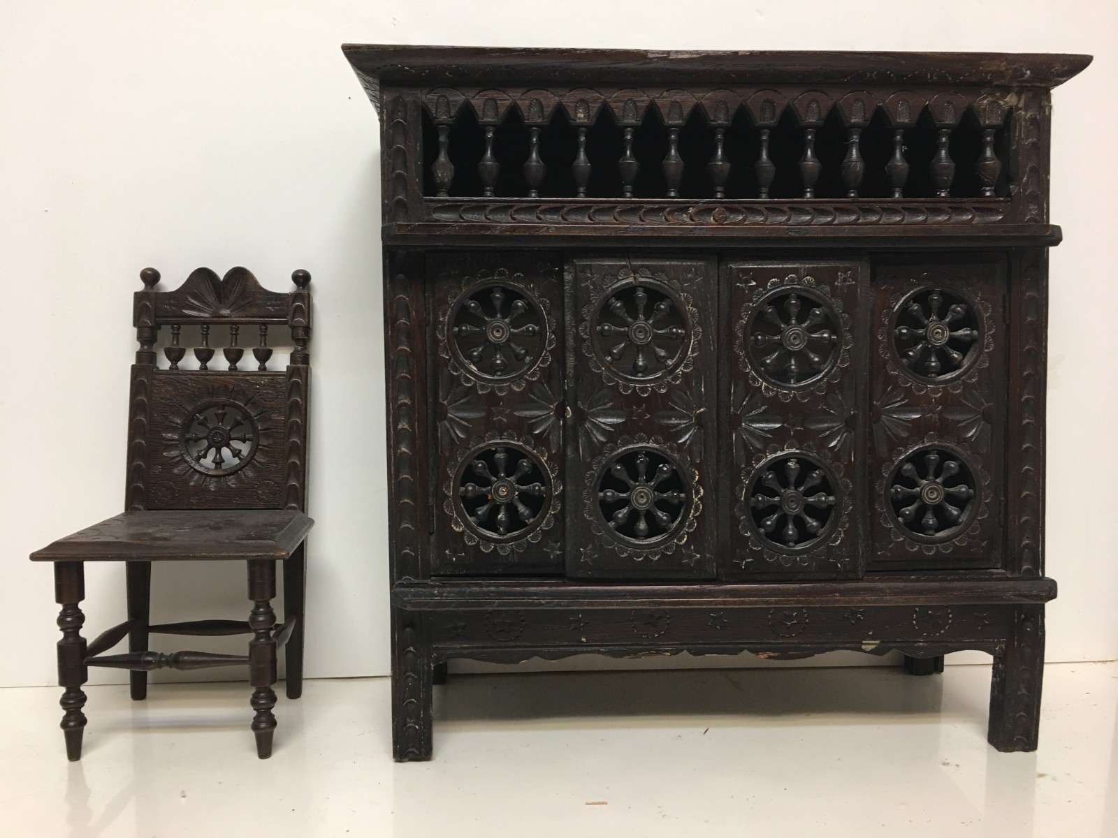 MIniature French Breton Salesman sample cabinet Wood antique 1900s Gorgeous Rare