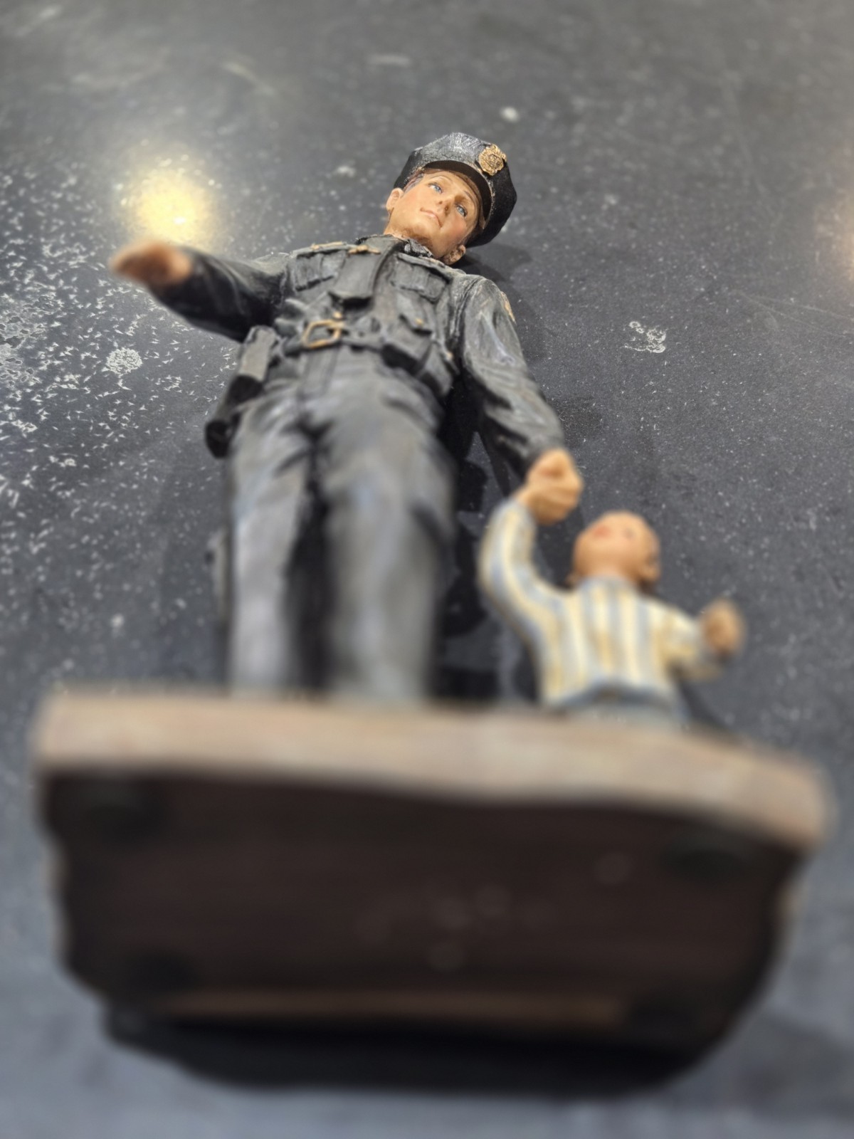 Police Oficer and Child in Crosswalk Statue. 10.5" X 5.75".