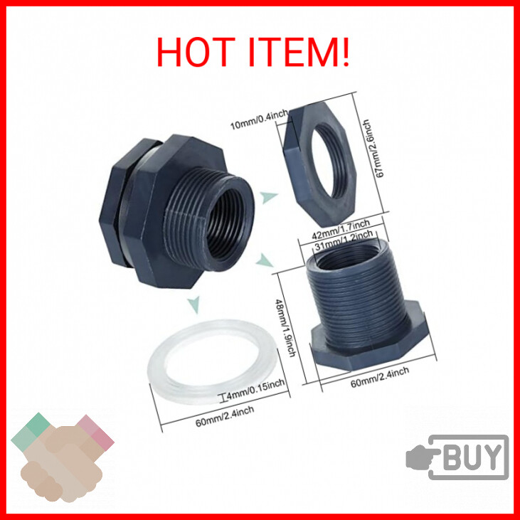 10PCS 1 Inch PVC Bulkhead Fitting, Double Threaded Bulkhead Water Tank Connector