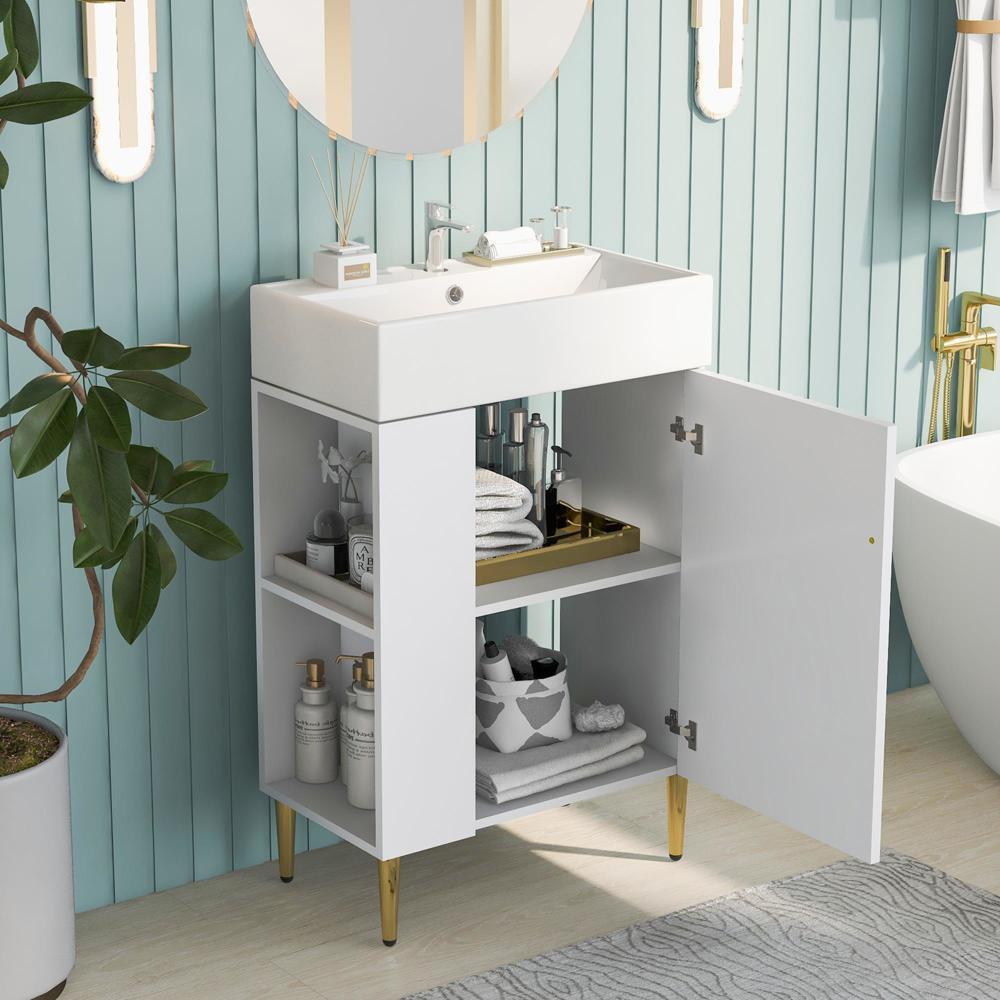 Bathroom vanity Single Ceramic Sink Combo Storage Cabinet w/Left Side Storage