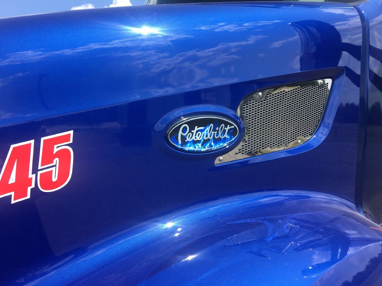 3 Peterbilt Blue Flame Hood & Grille Decal Emblems Flames 359 379 378 353 377 1