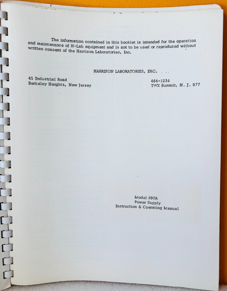 HP Model 890A Regulated Power Supplies Instruction & Operating Manual.