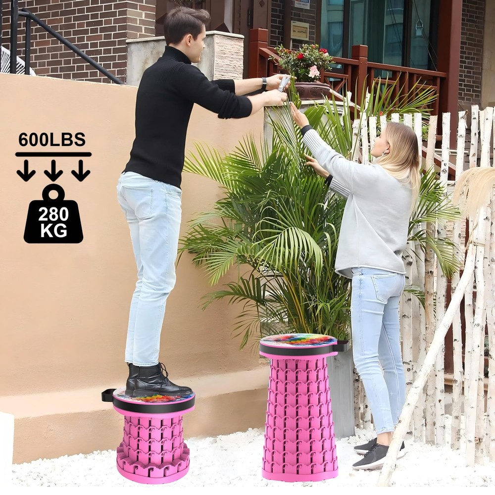 Upgraded Telescoping Collapsible Stool with Cushion, Folding Stool with Print...