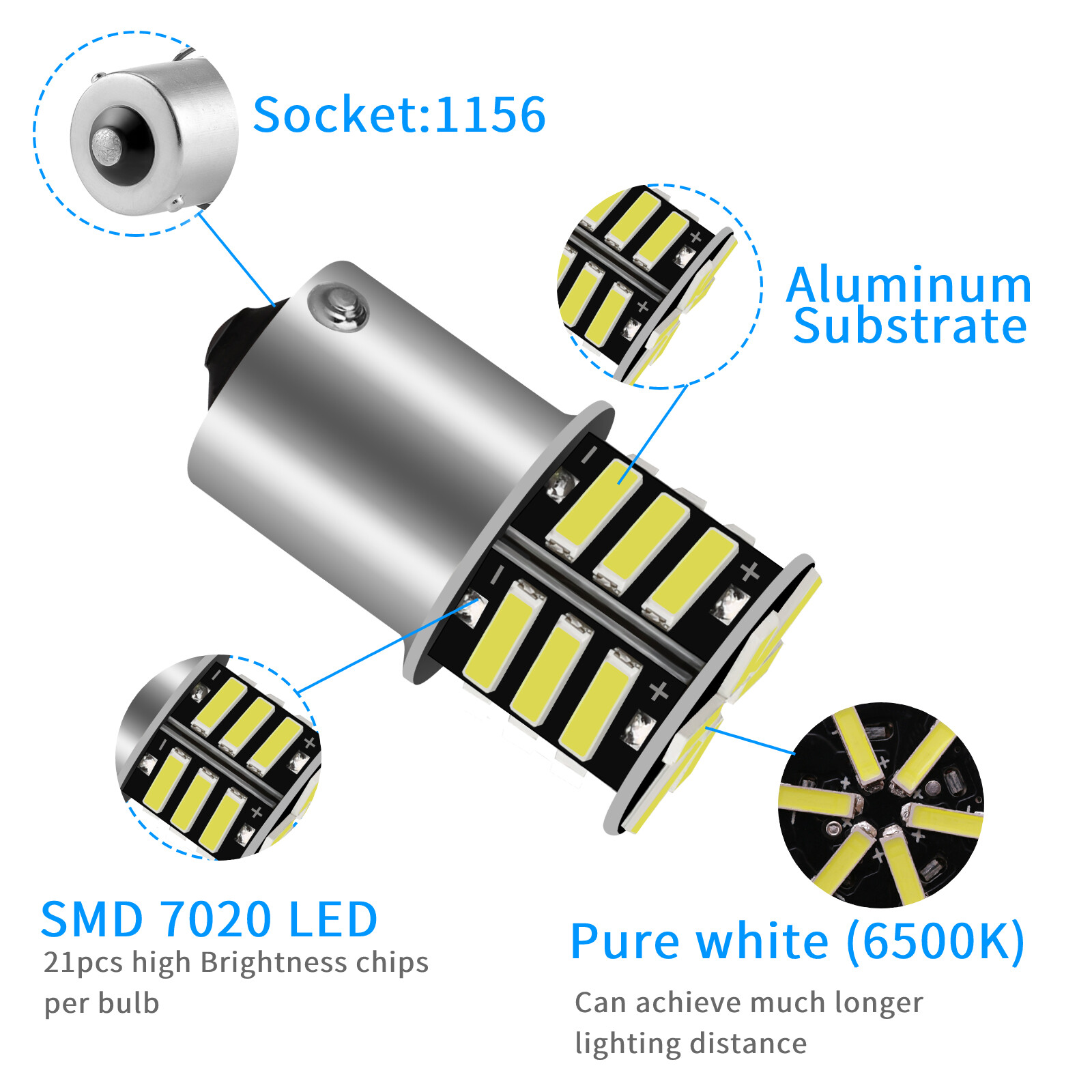 20x 1156 1141 1003 21-SMD LED RV Camper Trailer Interior Light Bulbs Super White