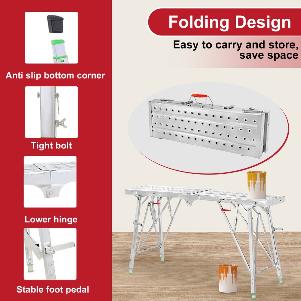 Portable Folding Scaffolding Platform Work Bench Scaffold Adjustable Height