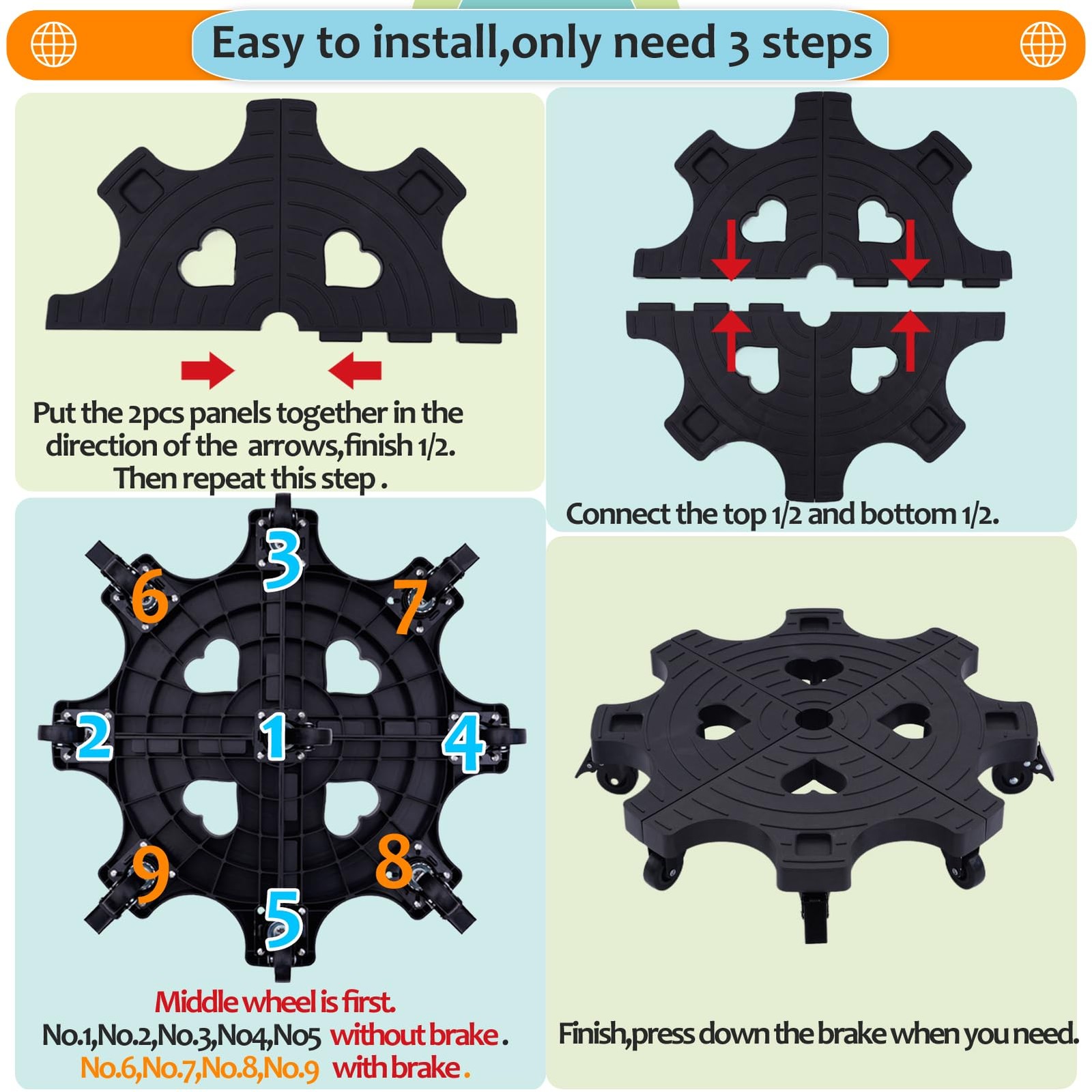 20" Plant Stand with Lockbable Wheels - Large Rolling Plant Caddy with Caster...