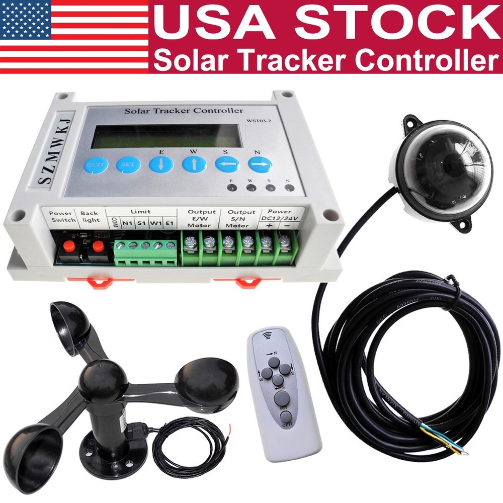 Dual Axis Solar Tracker Controller W/ Anemometer DC12V/24V DIY Solar Panel Track