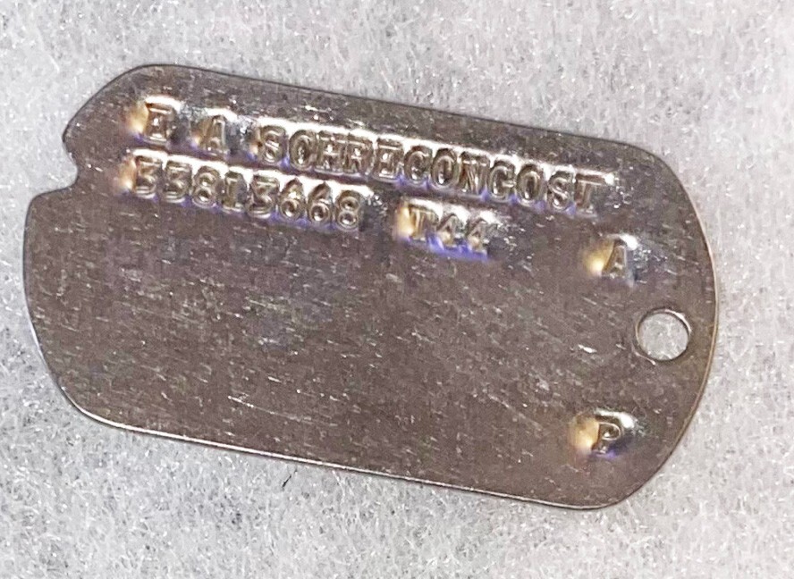 WWII Single E.A. Scheecongost T-44 Dog Tag