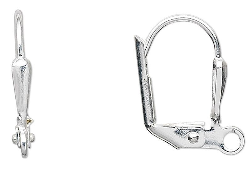 Ear Wire, 10 Silver Plated Brass 16mm Leverback 7x2mm Shield with Loop