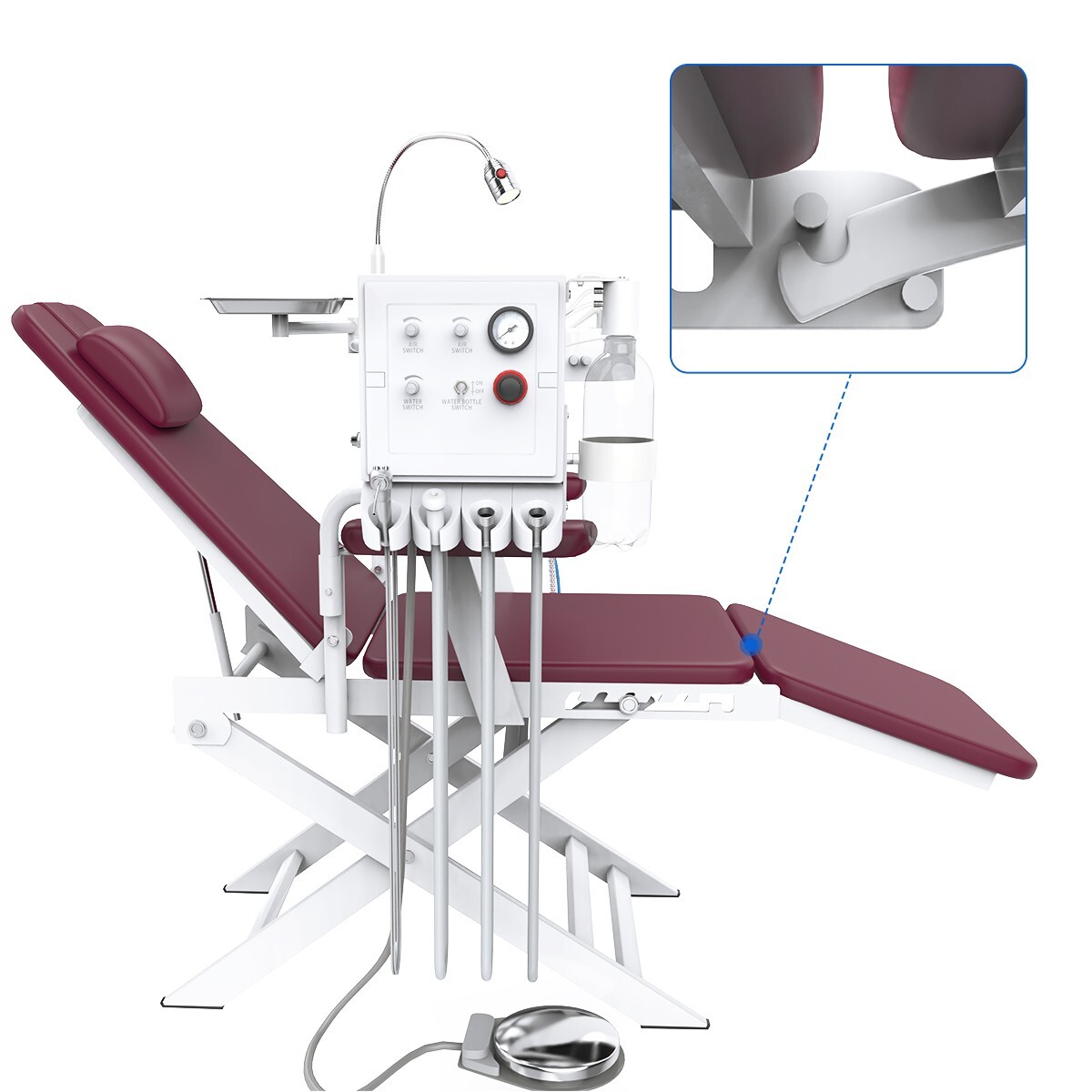 Portable Dental Mobile Folding Chair LED Light Turbine Unit 4 Hole Adjustable