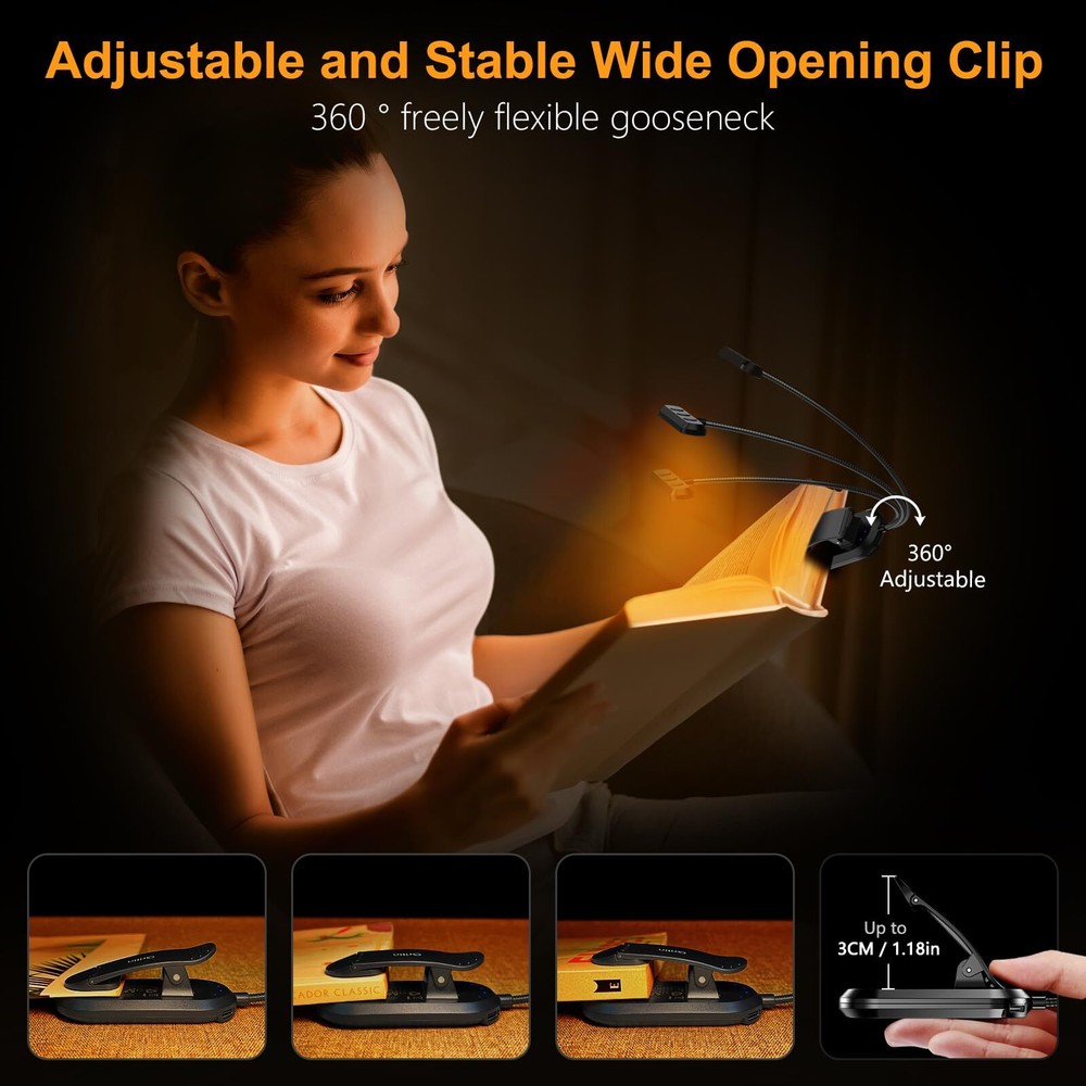 Rechargeable Book Light For Reading In Bed With 19 Led &memory Functioneye Carin