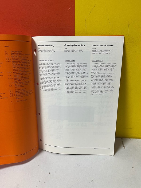 PFEIFFER PM 500 147 BOX TCS 302 Pumping Unit Control Operating Instructions