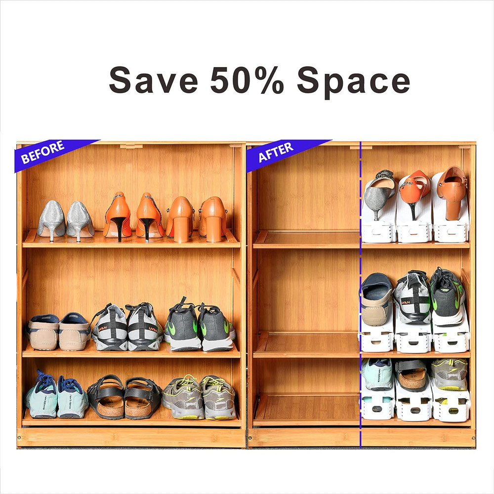 Shoe Slots Organizer, 12PCS Adjustable Double Layer Stack Shoe Rack, 50% Space-S