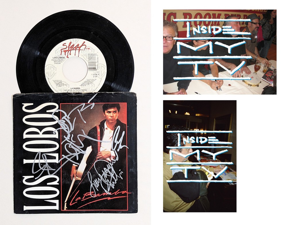 LOS LOBOS Lou Diamond Phillips SIGNED 7" RECORD SINGLE La Bamba COA