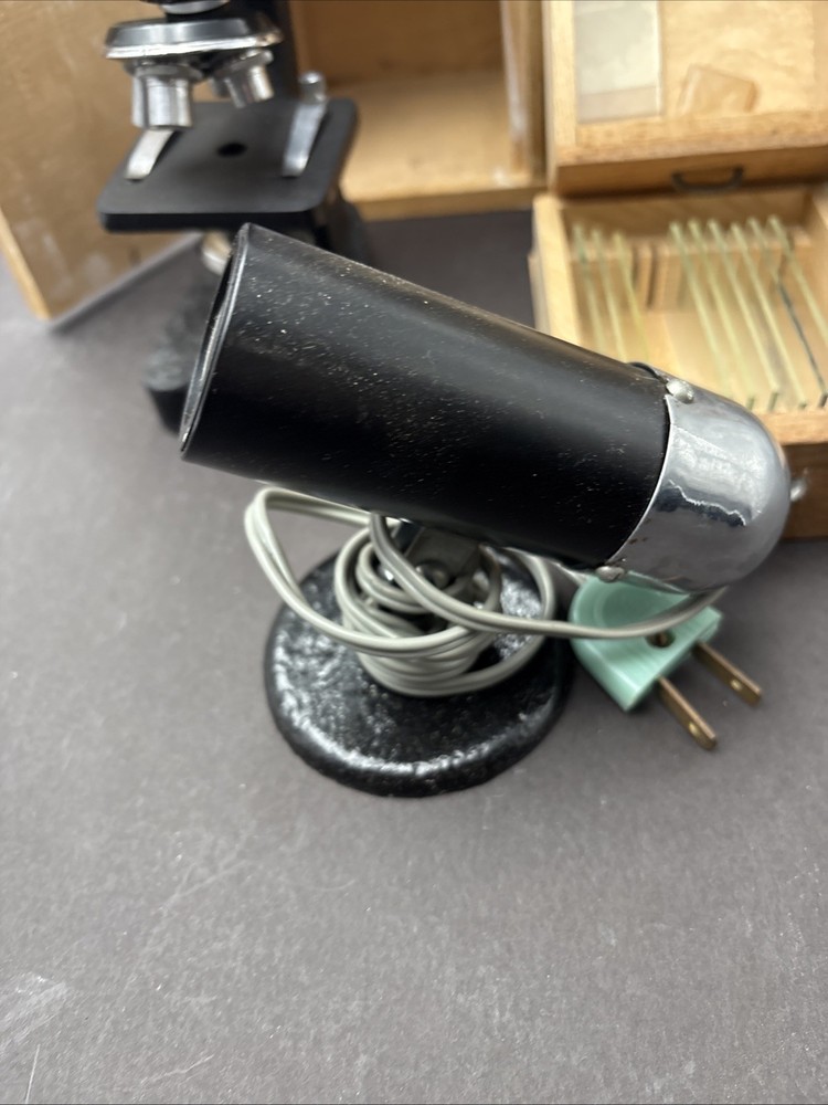 Vintage Precision Optical Co. Microscope Model 500 with CASE +LIGHT + Slides