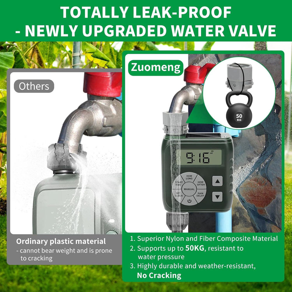 Sprinkler Timer, Programmable Irrigation Water Timer for Garden Hose, Solar/Batt