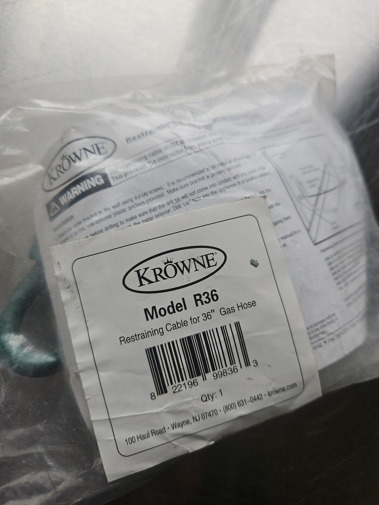 Krowne Model R36 Restraining Cable & Mounting Hardware NIP NOS
