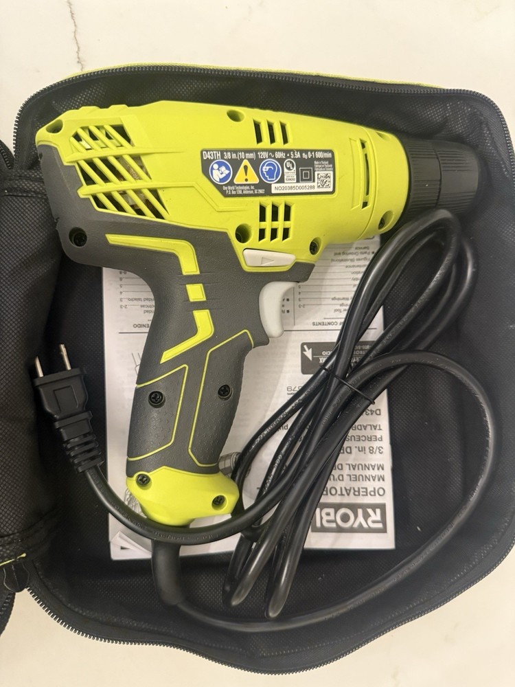 Ryobi D43TH Corded 3/8 Inch Variable Speed Compact Drill Driver with case