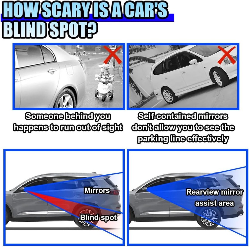 2PCS Rectangle Blind Spot Mirror for Car, Adjustable Wide Angle Mirror Framed