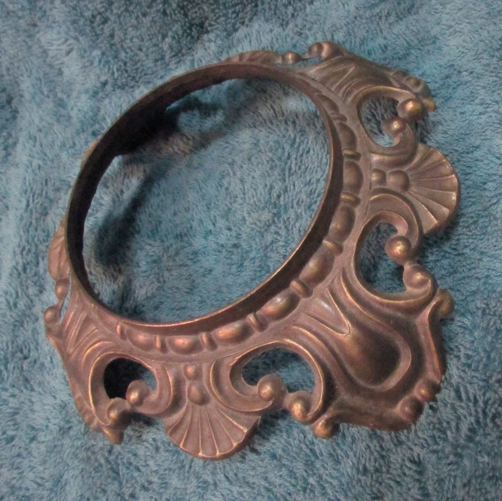 6⅝" Round Ornate Victorian or Rococo Style BRASS LAMP BASE w Scrollwork & Shell