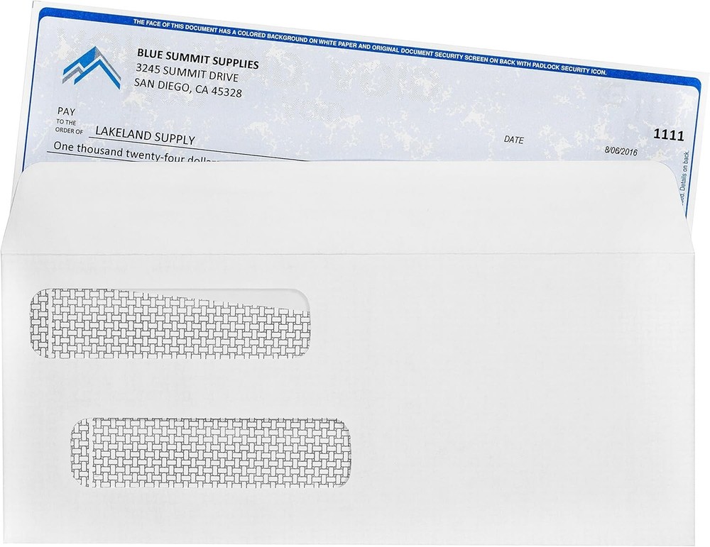 500 Count Double Window Check Envelopes with Security Tint - Quickbooks Fit