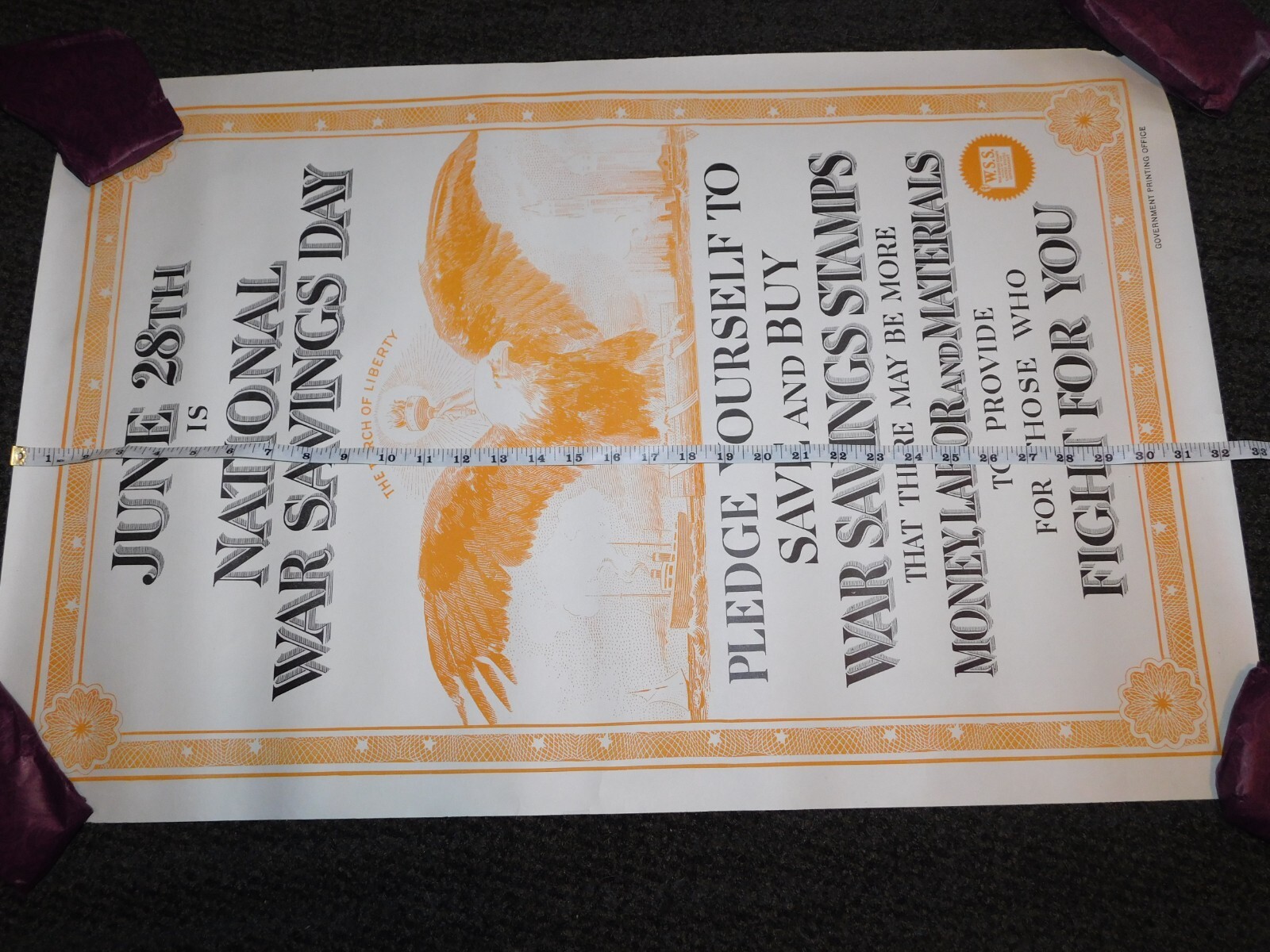 VINTAGE WWI WORLD WAR 1 NATIONAL WAR SAVINGS DAY WSS SAVE & BUY EAGLE POSTER