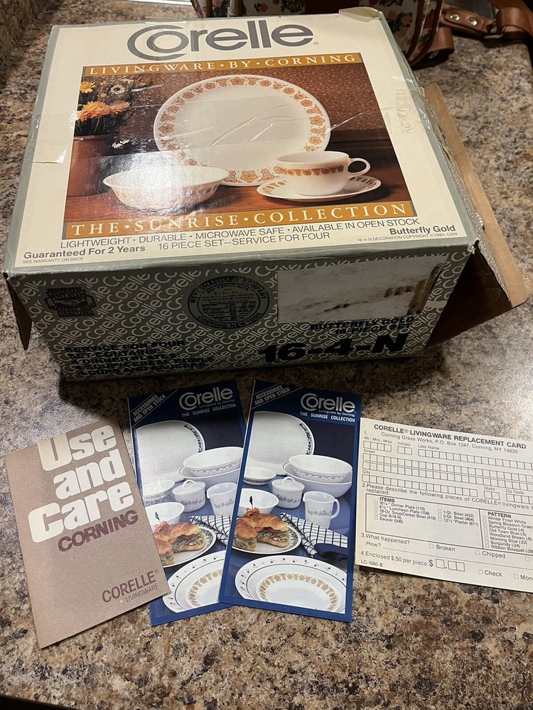 Vintage Corelle golden butterfly dinnerware set.