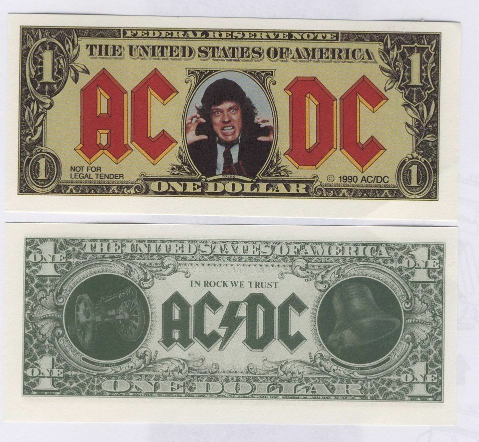 AC/DC Razors Edge MONEY TALKS Angus Young Promotional One Dollar Bill 1990