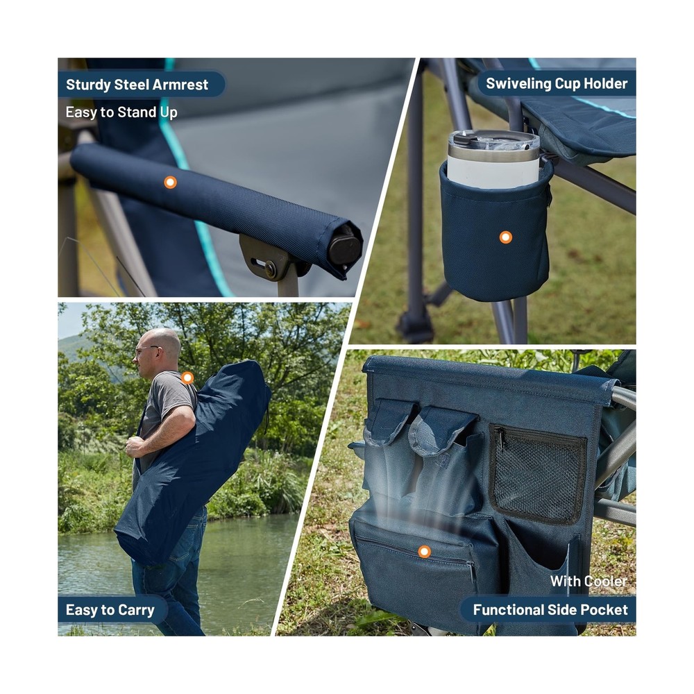 TIMBER RIDGE Oversized Folding Camping Chair with Lumbar Support Adjustable H...