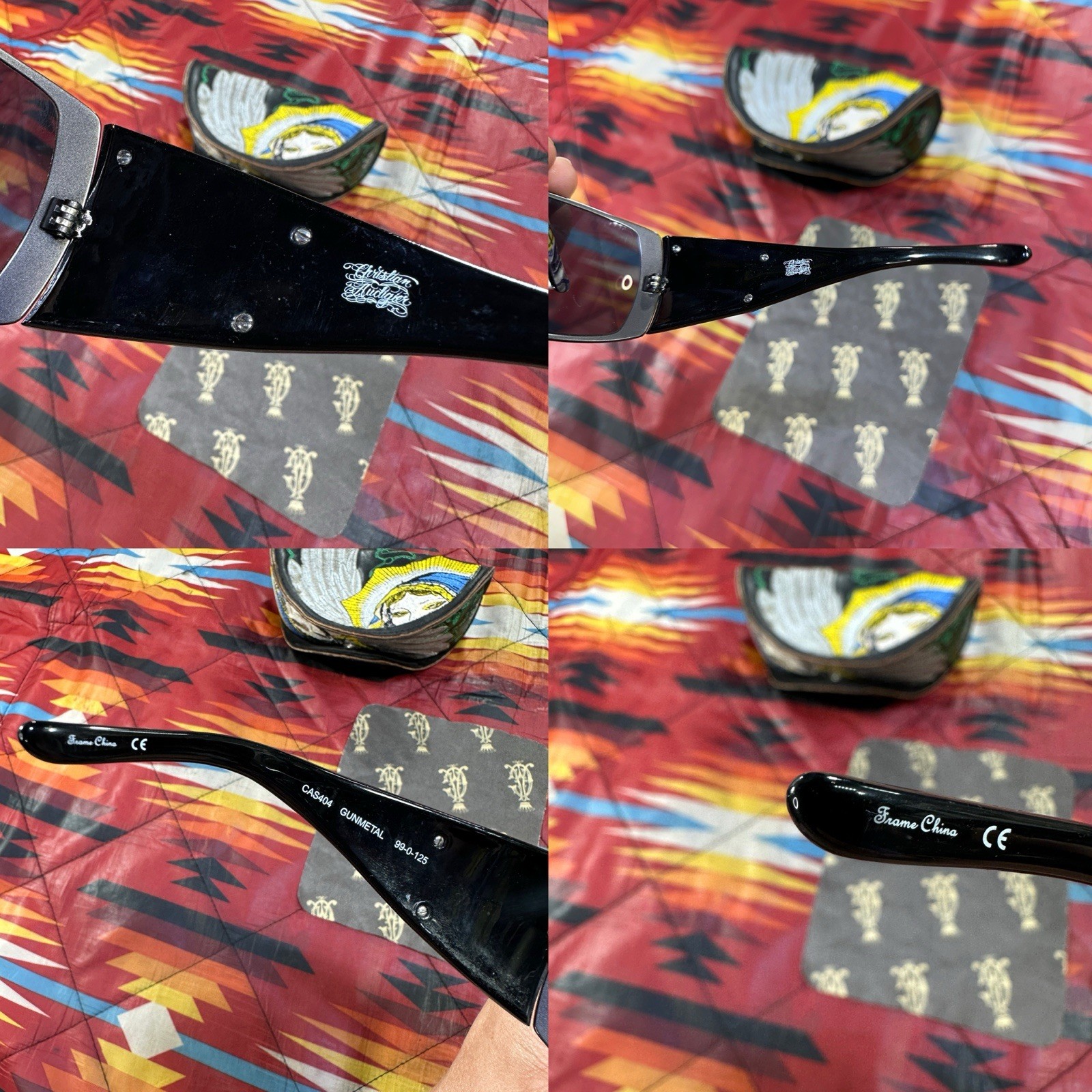 Christian Audigier CAS404 Gunmetal Virgen Mary Sunglasses Y2K RARE w/ Case
