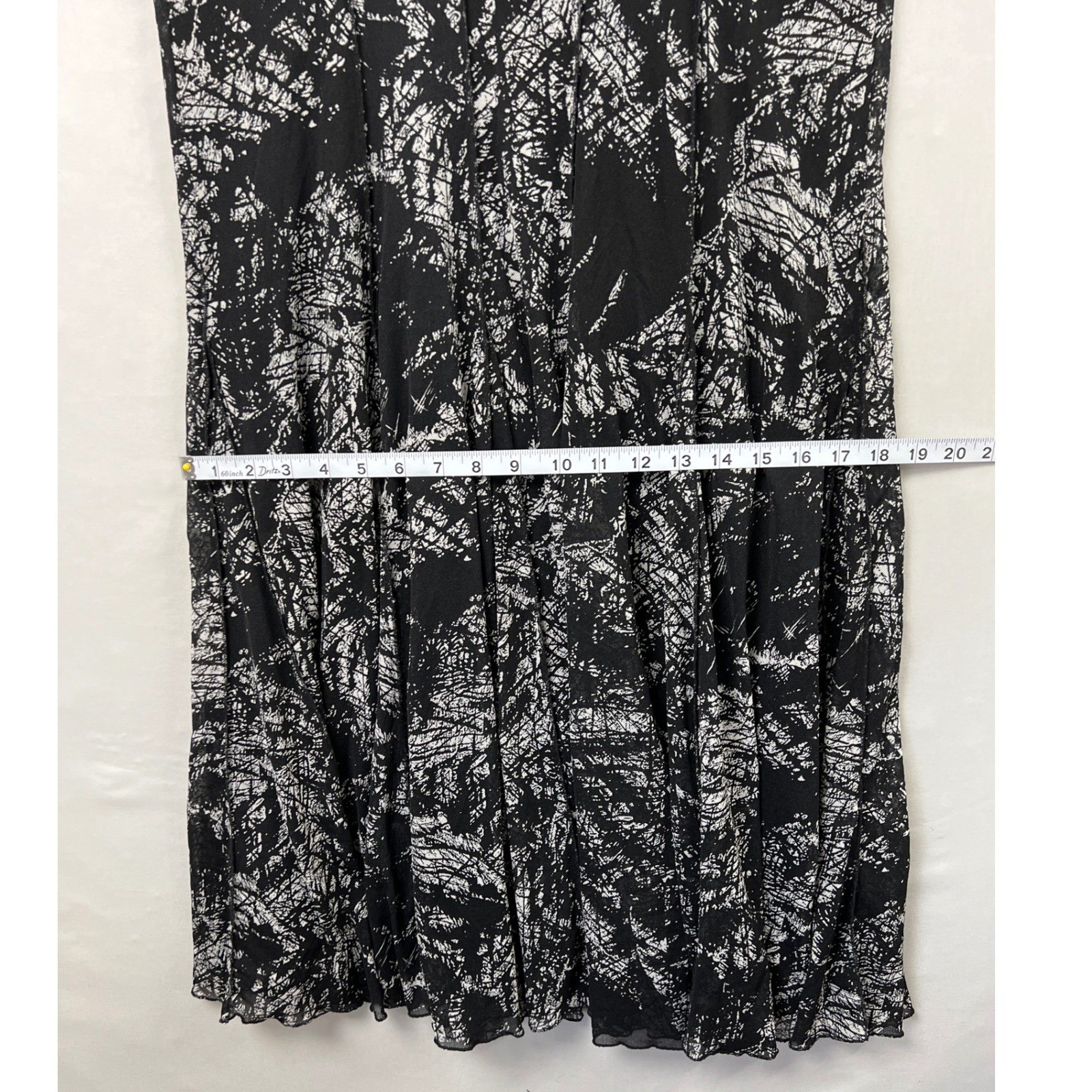 Coldwater Creek Dress Women 16 Black White Abstract Mesh Cap Sleeve Fit Flare