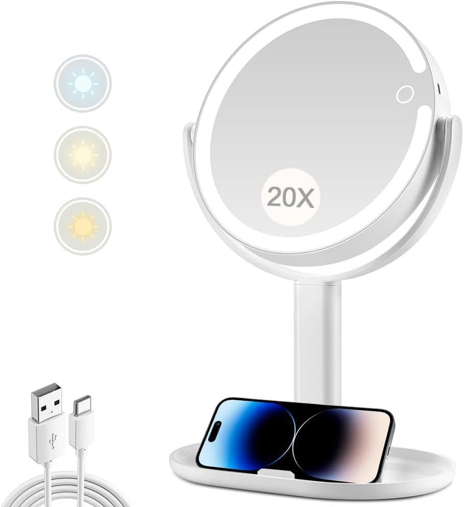 Makeup Mirror with Lights,20X Magnifying Mirror with Light and Touch Switch,Vani