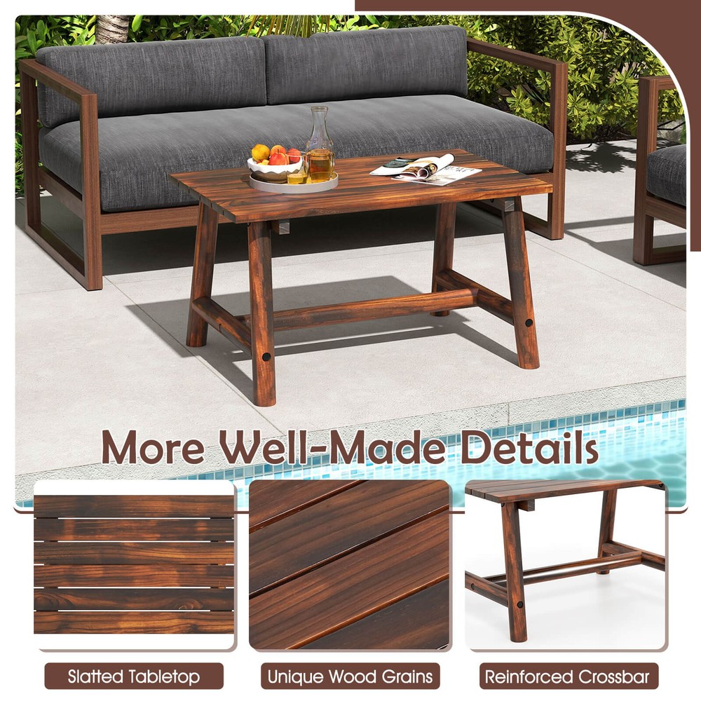 Outdoor Coffee Table with Slatted Tabletop Rectangle Side Table for Garden