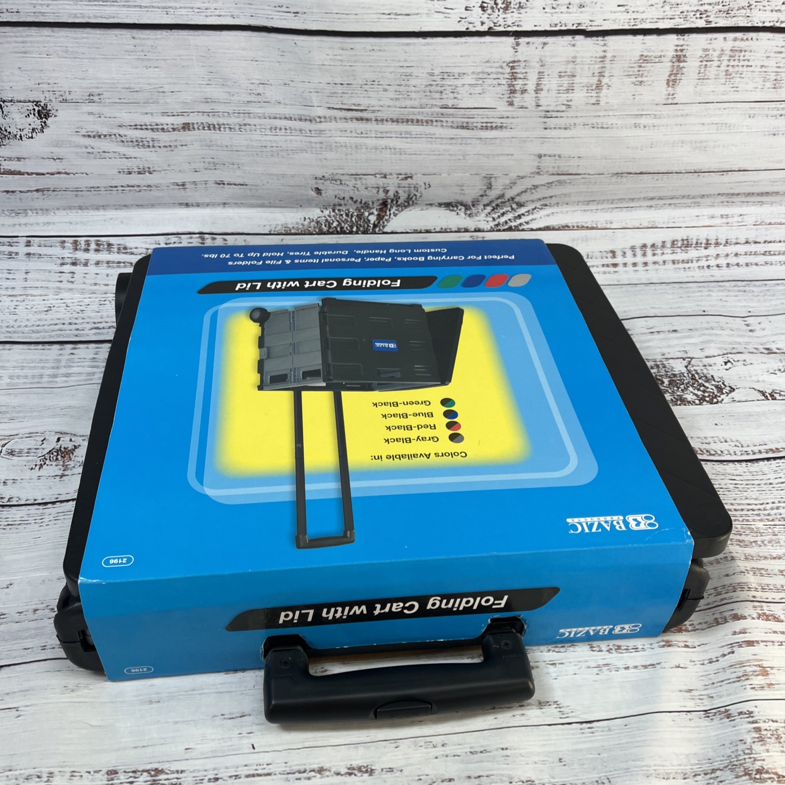 Bazic Folding Cart on Wheels w/Lid Cover 16" x 18" x 15" Black/Gray 2196