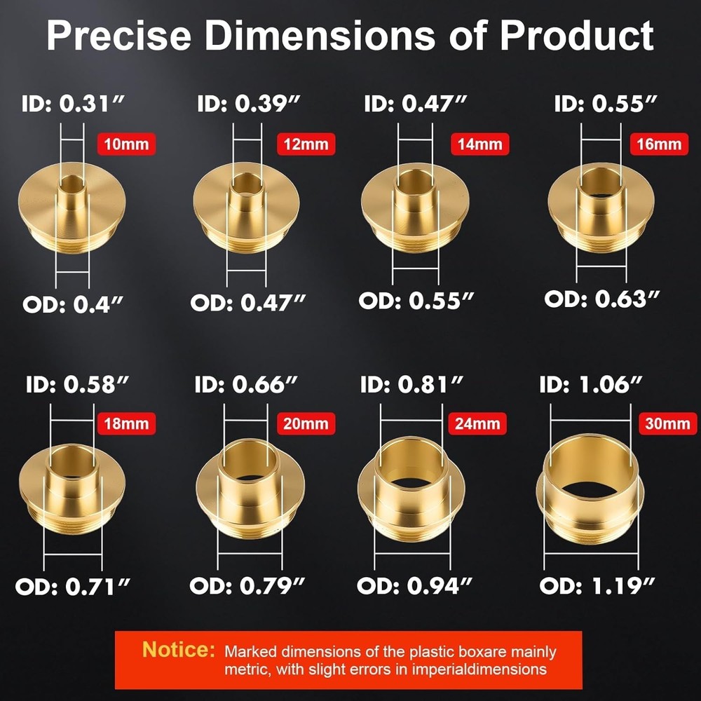 11Pcs Brass Router Bushing Guide Set, Router Template Guide with Lock Nut Ada.