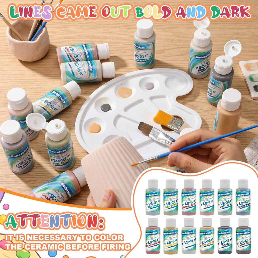 12 Assorted 2 Oz Underglaze Set Creative Ceramic Glaze Application Kit Glaze Cer