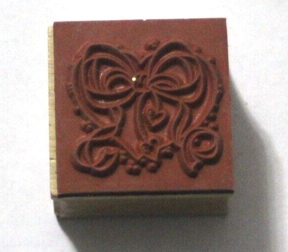 Heart With Ribbon Bow Rubber Stamp
