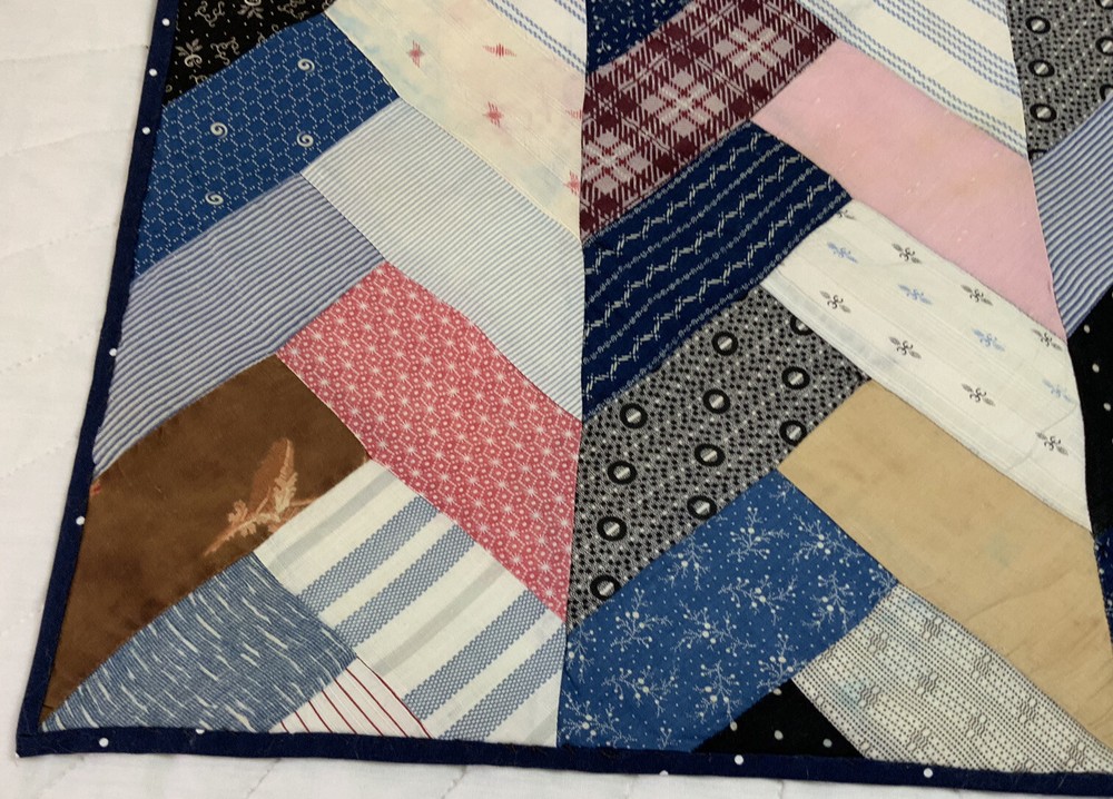 Vintage Patchwork Table Topper Or Doll Crib Quilt, Rectangles, Blue, Multi