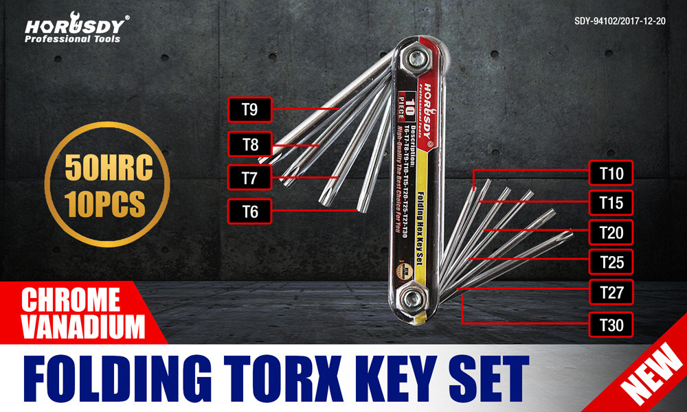 10 PC Folding Locking Torx Hex Key Allen Wrench Driver Set Tamper Resistant