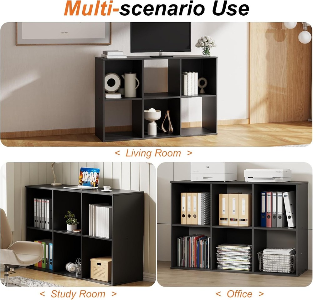 6 Cube Storage Organizer Open Cube Bookshelf W/ 3 Removable Back Panels Display