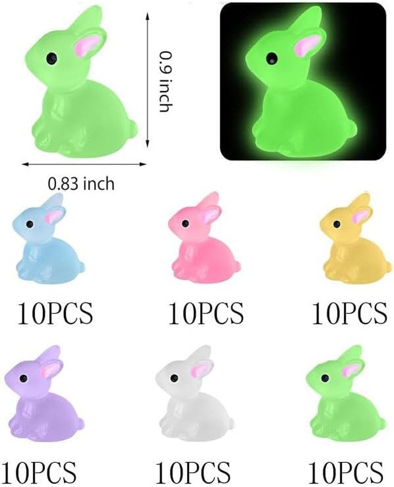 60pcs Easter Luminous Mini Resin Bunny,Glow in Dark Resin Rabbit Figures for Fai