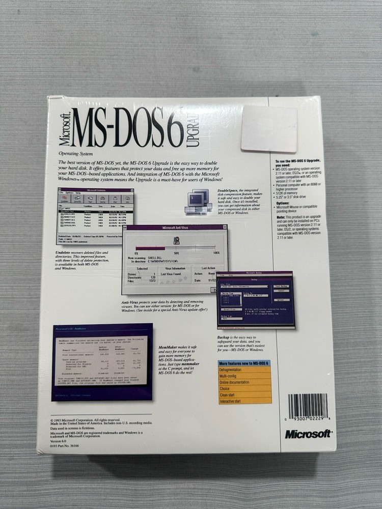 Vintage Microsoft MS-DOS 6.0 Upgrade Operating System 3.5" Disc Sealed NOS