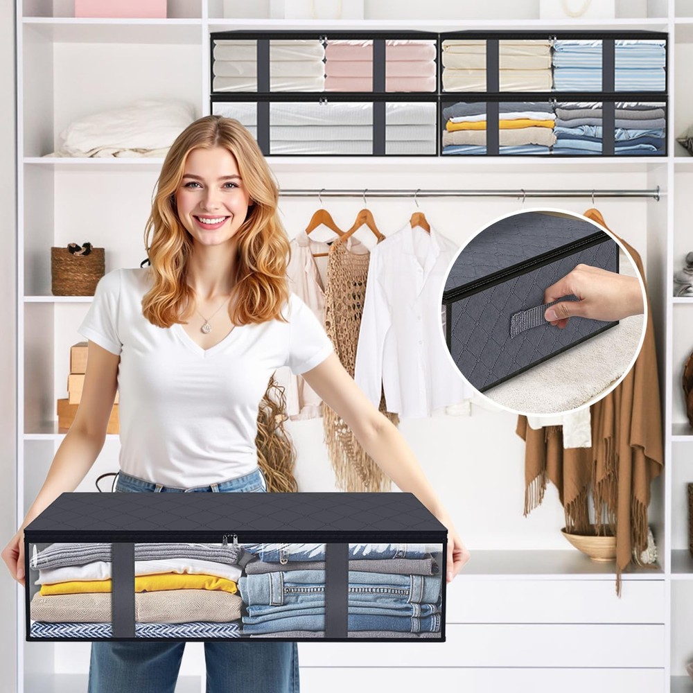 StorageRight Under Bed Storage Bins, 3-Pack 40L Foldable Fabric 3 Pack, Gray