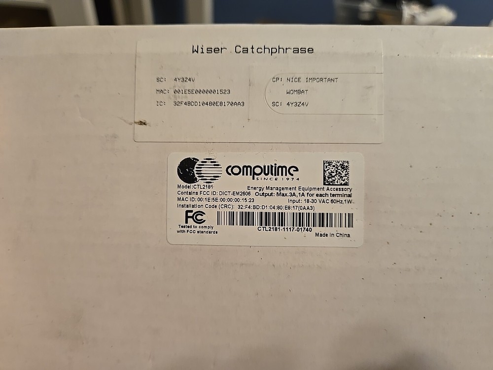 WISER CATCHPHRASE WIRELESS THERMOSTAT CTL2181